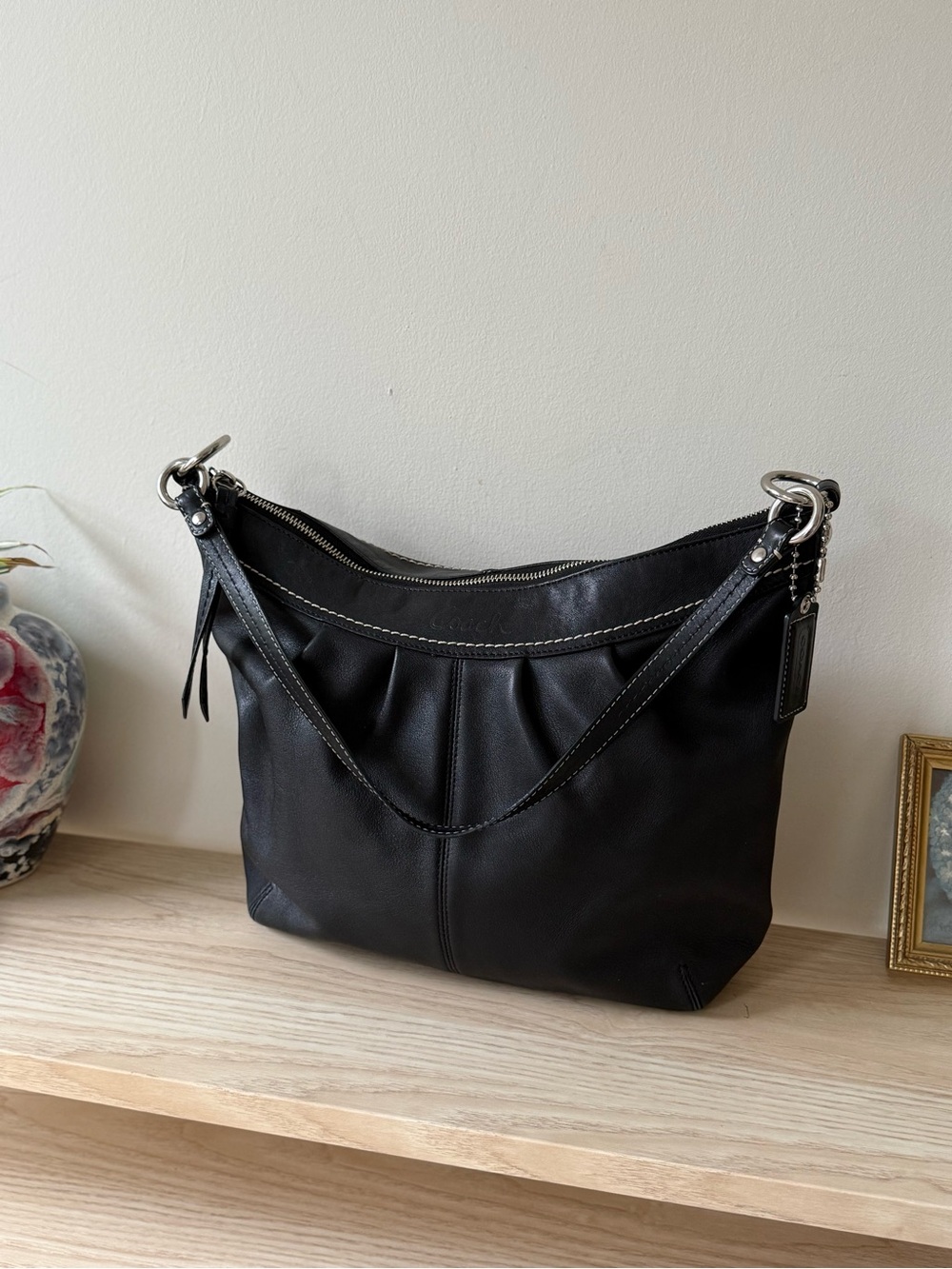 Coach Black Leather Hobo Shoulder Bag Very Clean